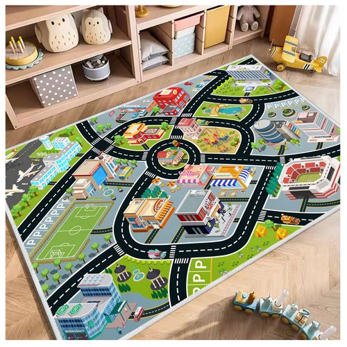 Kids Car Rug, Carpet Playmat for Toy Cars and Train, Road Traffic Play Mat for Kids, Play Area Rug with Non-Slip Backing, Ideal Gift for Children's Room playroom(2.6×3.9ft/31×47in)