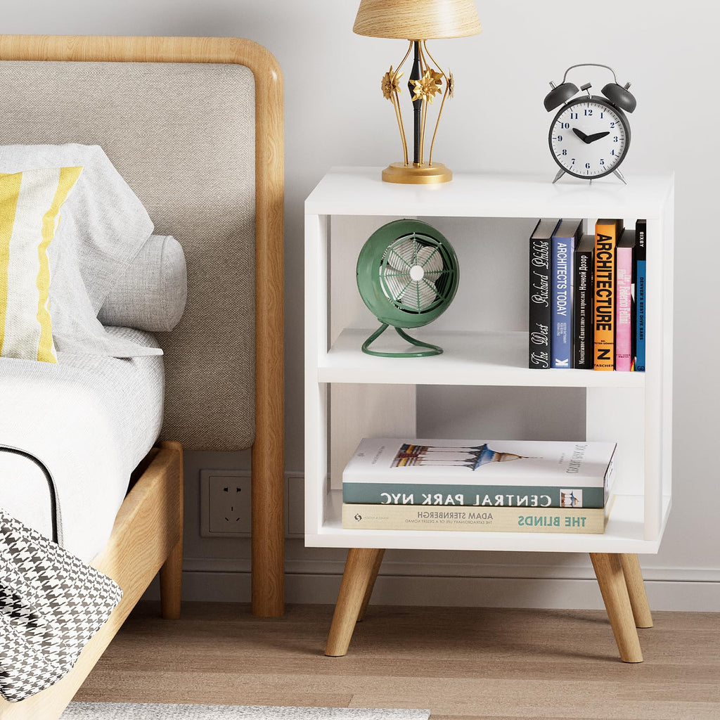 Aenuert Night Stand, White Nightstand, Modern End Table with Open Storage, 2-Tier Bedside Table for Small Space, Living Room, Bedroom