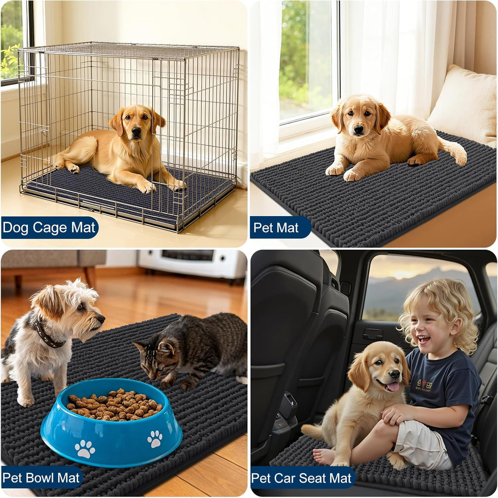 OLANLY Dog Door Mat - Ultra Absorbent Chenille Mud Doormat for Muddy Paws | Non-Slip, Washable, 30x20, Dark Grey