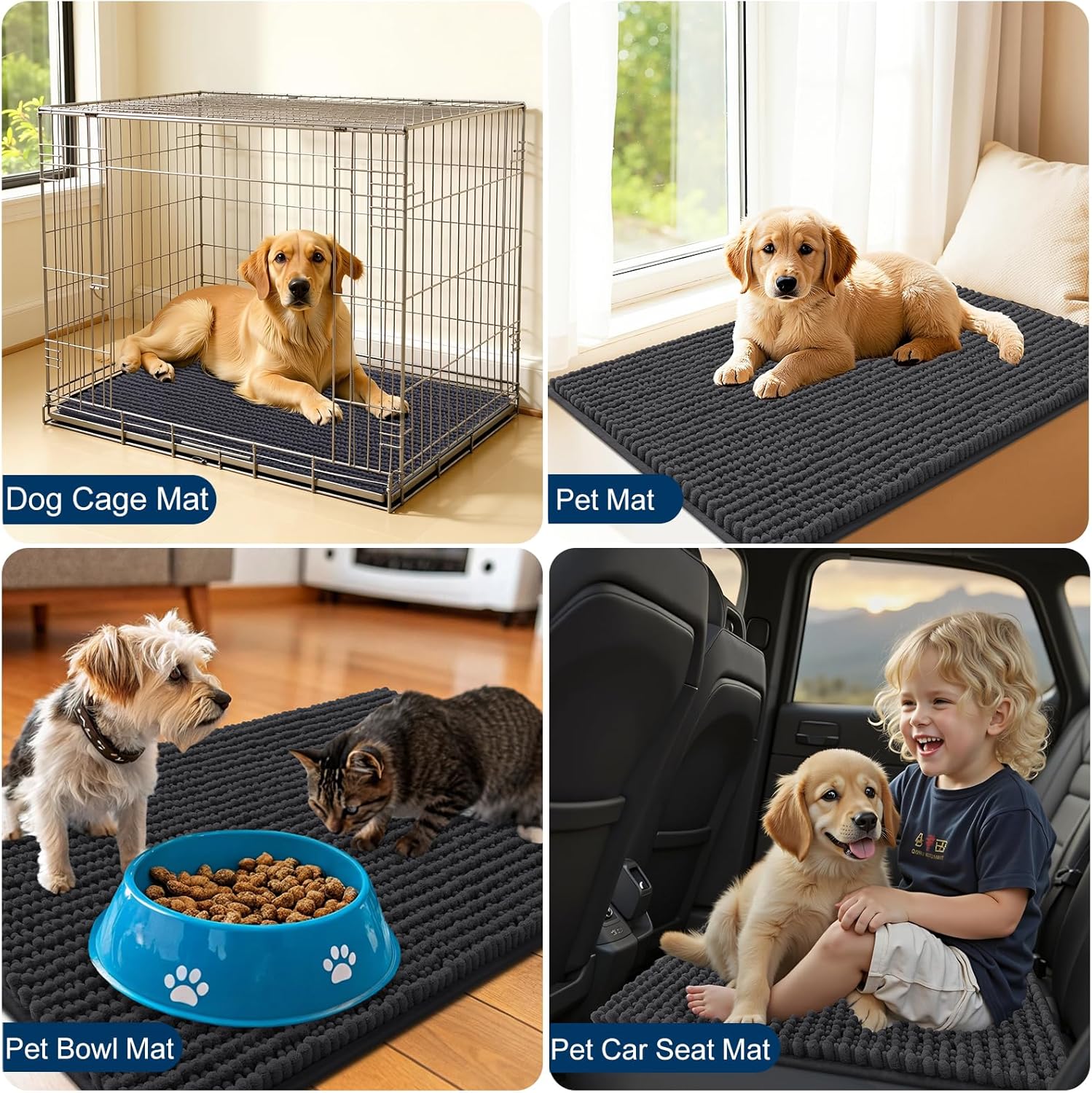 OLANLY Dog Door Mat - Ultra Absorbent Chenille Mud Doormat for Muddy Paws | Non-Slip, Washable, 30x20, Dark Grey