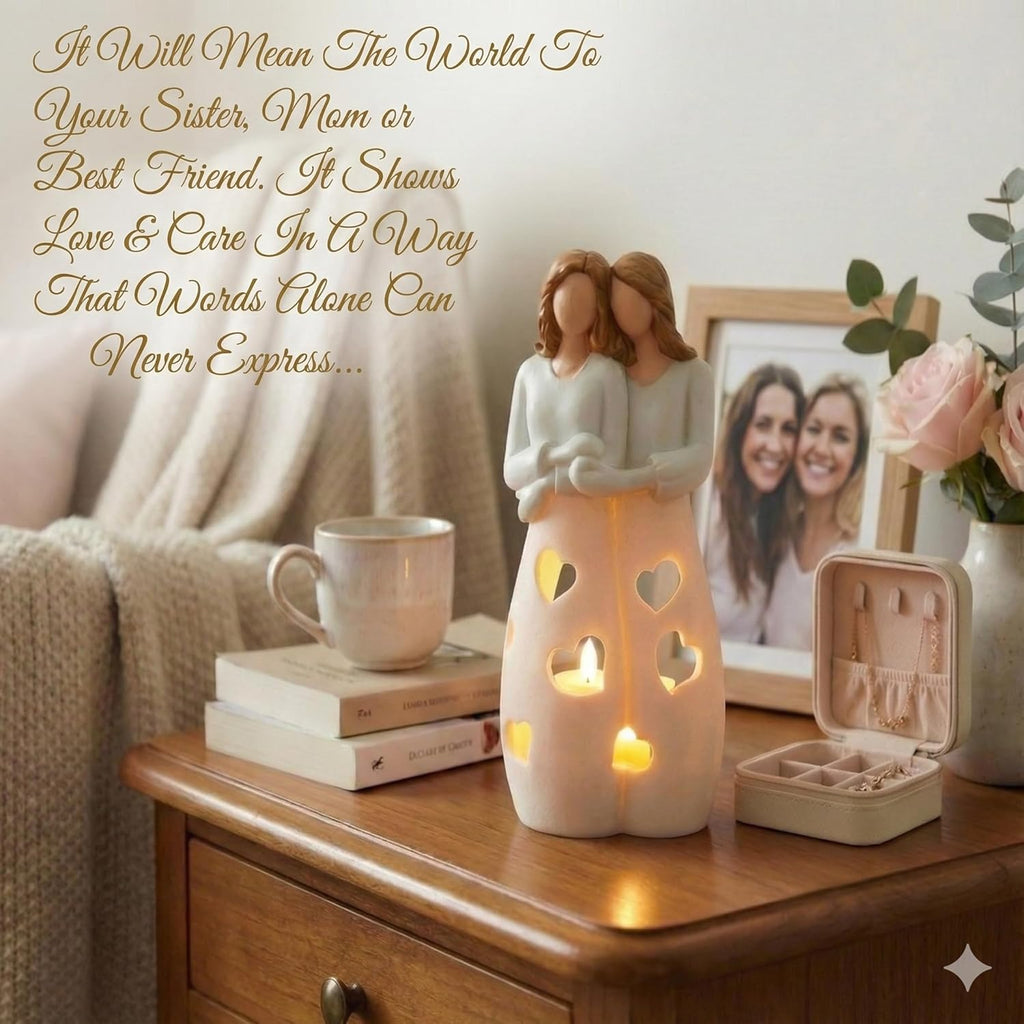 Sisters for Mom - Candle Holder Statue with Flickering LED Light | Unique Gift for Mother's Day, Friendship, BFF