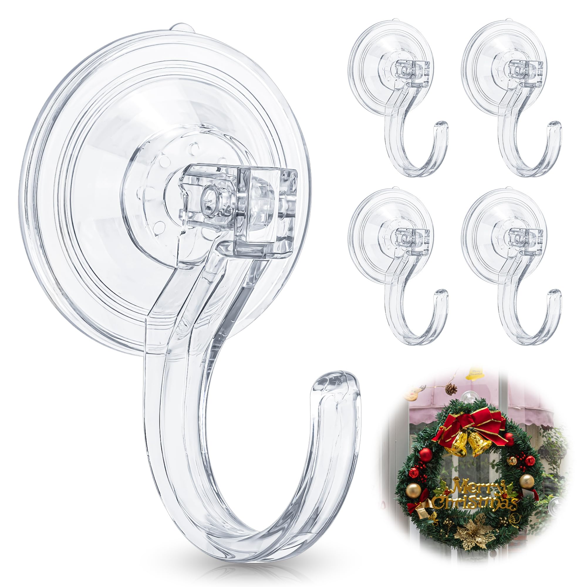Antimbee 4 Pack Wreath Hangers for Front Door, Extra Large Suction Cup Hooks, Heavy Duty 1.9" Hooks for Easter Garland, No Tools, No Damage Wreath Holder for Glass Windows Shower, Hold Up to 18 Lbs