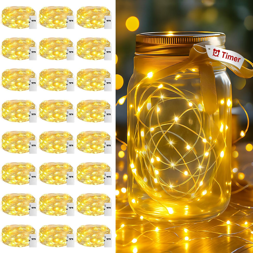 Skiennix 24 Pack Battery Operated Fairy Lights - 7ft Mini String Lights with Timer & 3 Modes | Warm White Twinkle Lights for Valentine's Day & Weddings