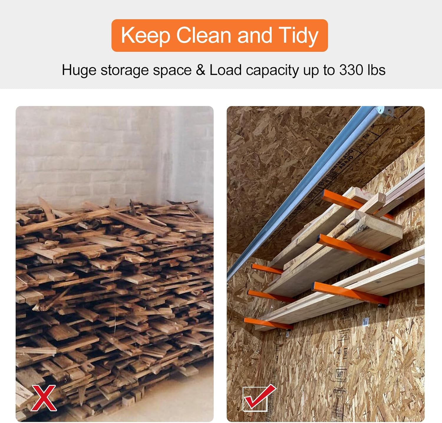 Ultrawall Wall Mount Wood Organizer - 3-Level Lumber Storage Rack for Indoor & Outdoor Use | 2 Pack