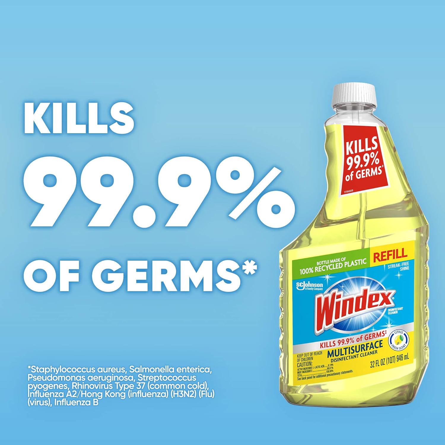 Windex Multipurpose Disinfectant Cleaner Spray - Citrus Fresh Scent, 32 Fl Oz | Eco-Friendly Reusable Trigger (Pack of 3)