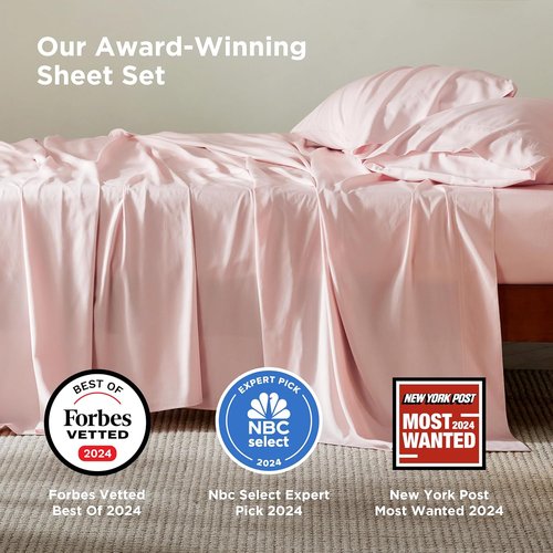 Bedsure Cooling California King Sheet Set - Breathable Bamboo Rayon, Soft & Luxurious, Deep Pocket, Pink