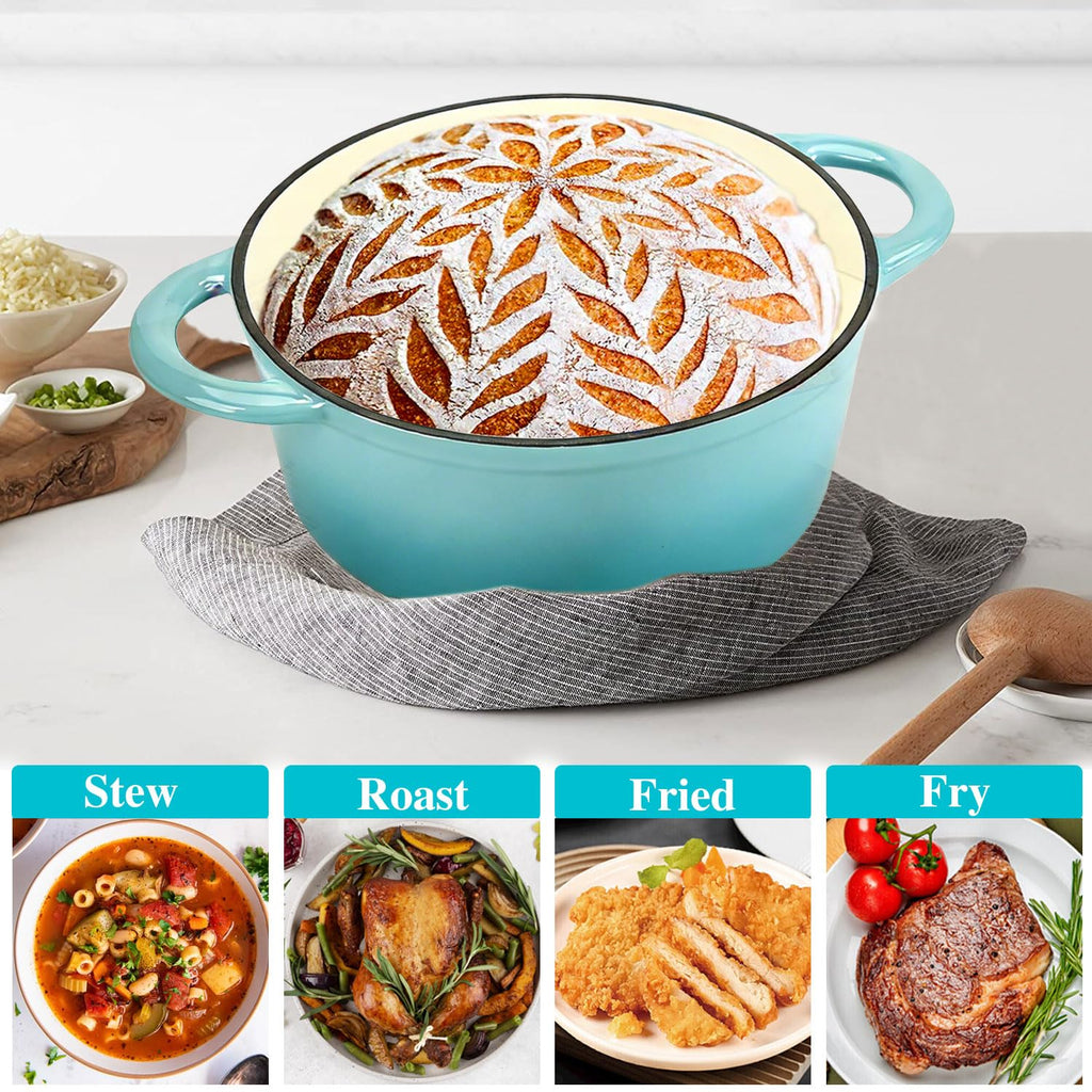 4.5 QT Enameled Cast Iron Dutch Oven with Lid, Heavy-Duty Round Cookware Pot with Dual Handles for Sourdough Bread Baking, Braising, Soups and Stews, Used for All Stoves