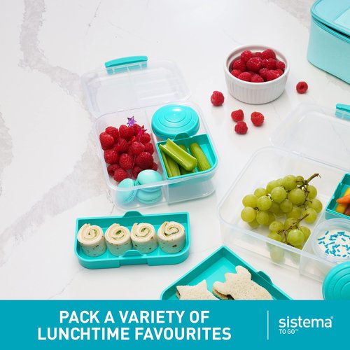 Sistema To Go Collection Bento Box Cube Plastic Lunch and Food Storage Container, 5.3 Cup, Multi-Compartment, Color Varies, BPA Free