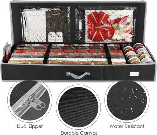 Hearth & Harbor Wrapping Paper Storage Container - Tear-Proof Organizer for Up to 22 Rolls | Christmas Gift Bag