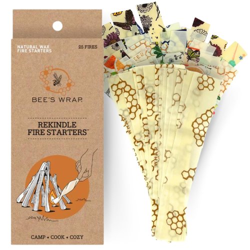 Bee's Wrap ReKindle Natural Fire Starters - 25 Fires - Made in USA Fire Starter from Organic Beeswax Wraps for Food - Safe for Indoor/Outdoor Use