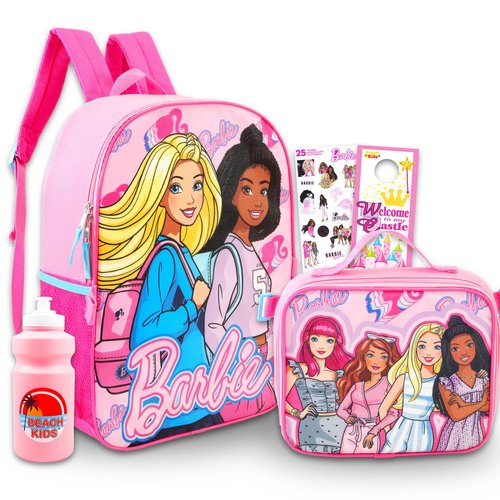 Barbie Backpack with Lunch Box Set - Bundle with 16" School Bag, Lunch Bag, Water Bottle, Stickers, More | Barbie Backpack and Lunchbox for Girls, Kids