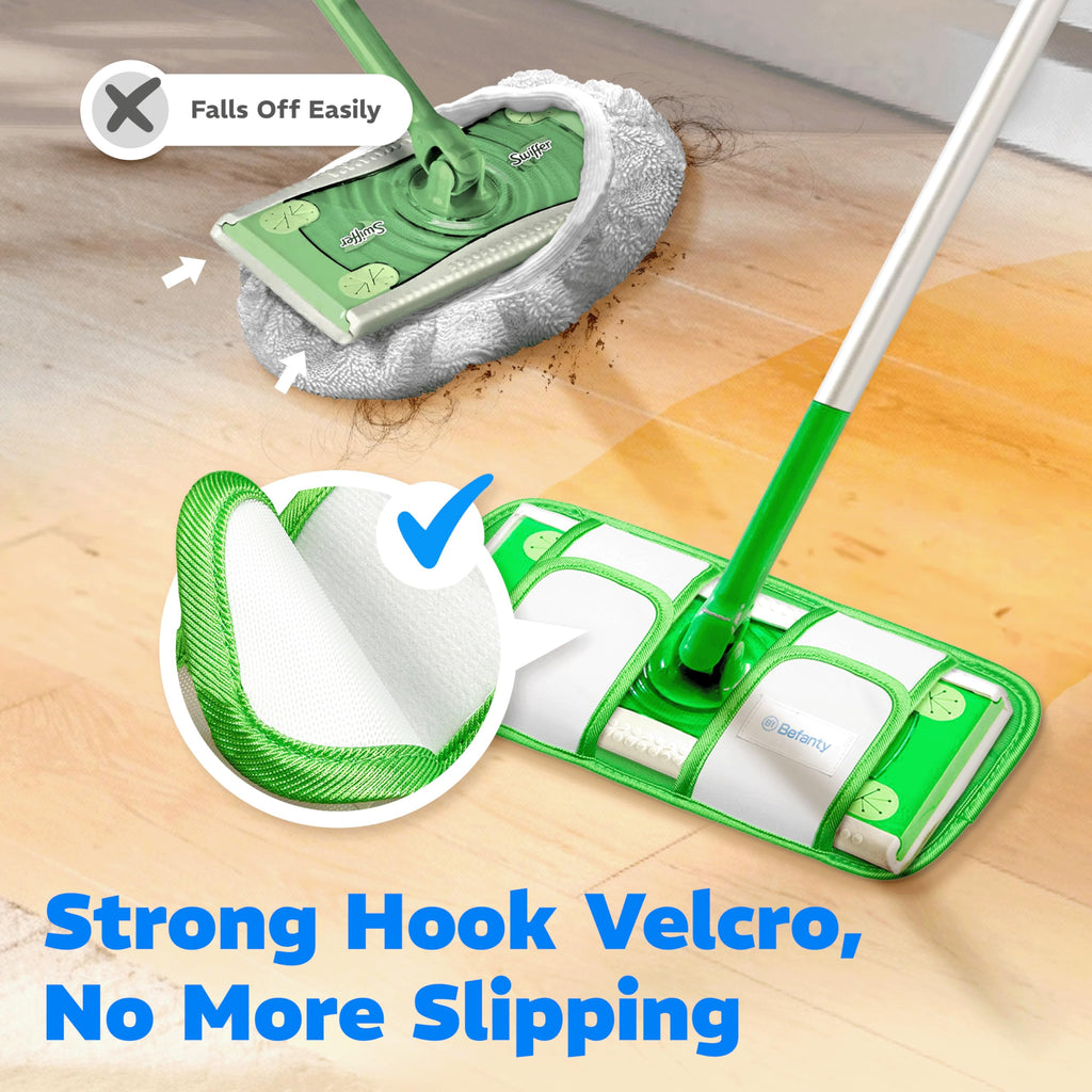 Befanty 4 Pack Reusable Microfiber Mop Pads, Compatible with Swiffer Sweeper, Machine Washable Cloths, Scraper Included, Refills for All Floor Cleaning, Hook and Loop, Wet Dry - 10"- 12"