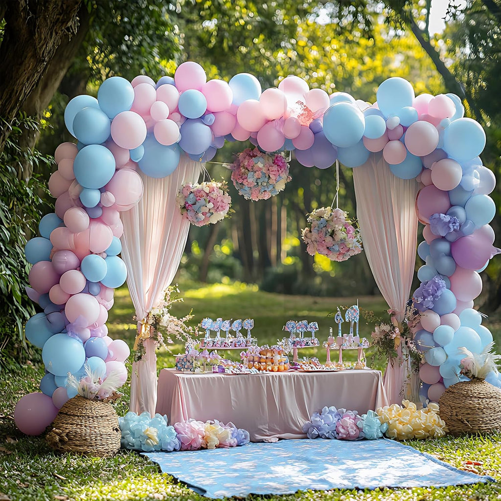 RUBFAC Light Baby Blue Balloons - 135pcs in Various Sizes for Baby Shower & Birthday Decorations | Latex Pastel Blue