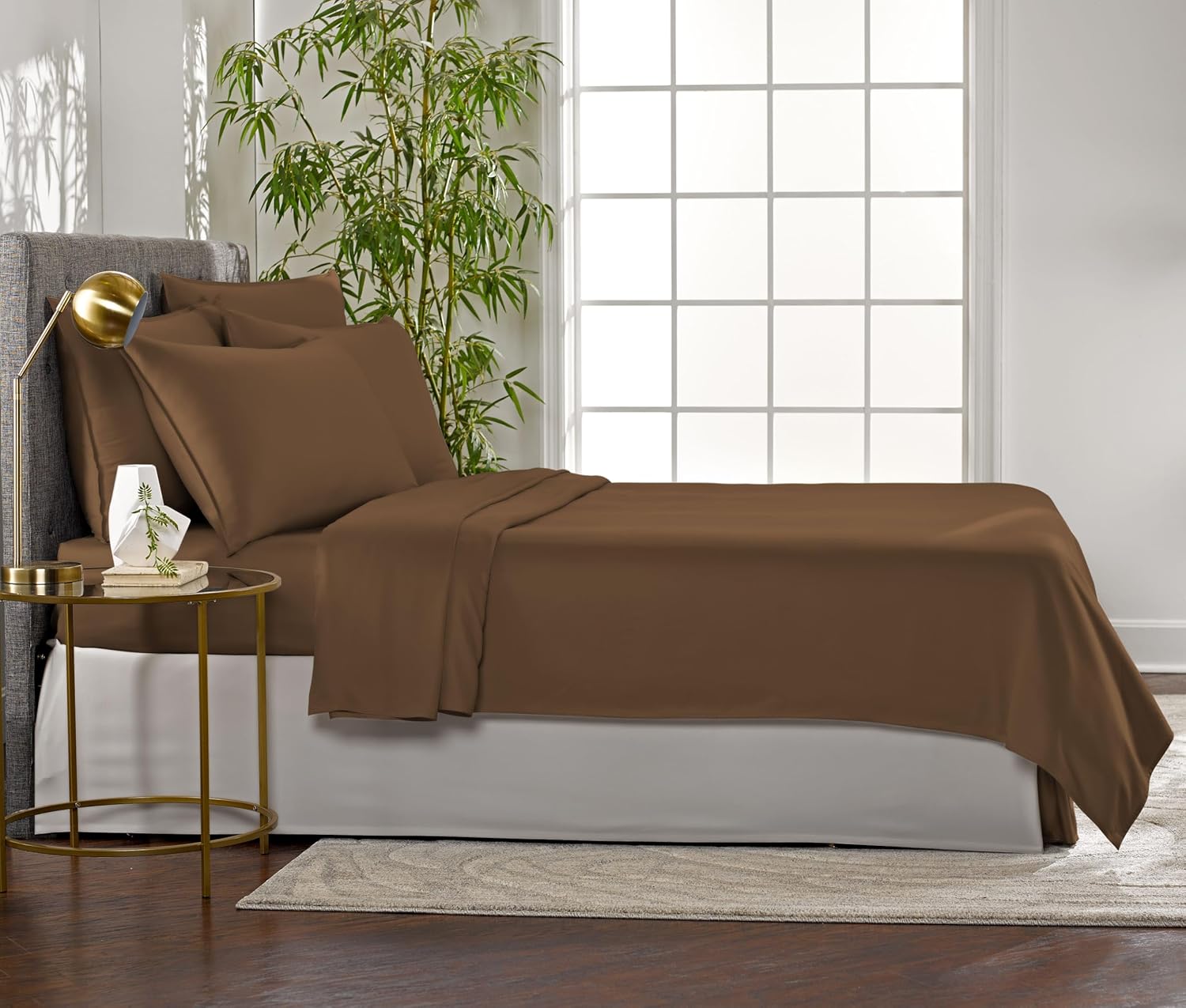 Pure Bamboo Queen Sheets - 100% Organic Viscose Bed Sheet Set | Luxuriously Soft & Cooling (Coconut Husk)