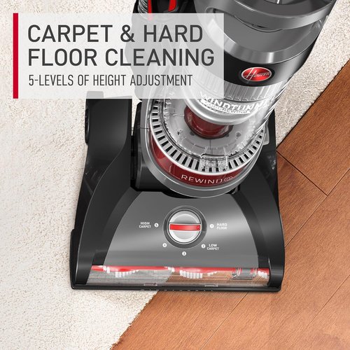Hoover WindTunnel Cord Rewind Pro Bagless Vacuum Cleaner - Multi-Cyclonic Filtration, 25ft Cord, Adjustable Height for Carpet & Hard Floors