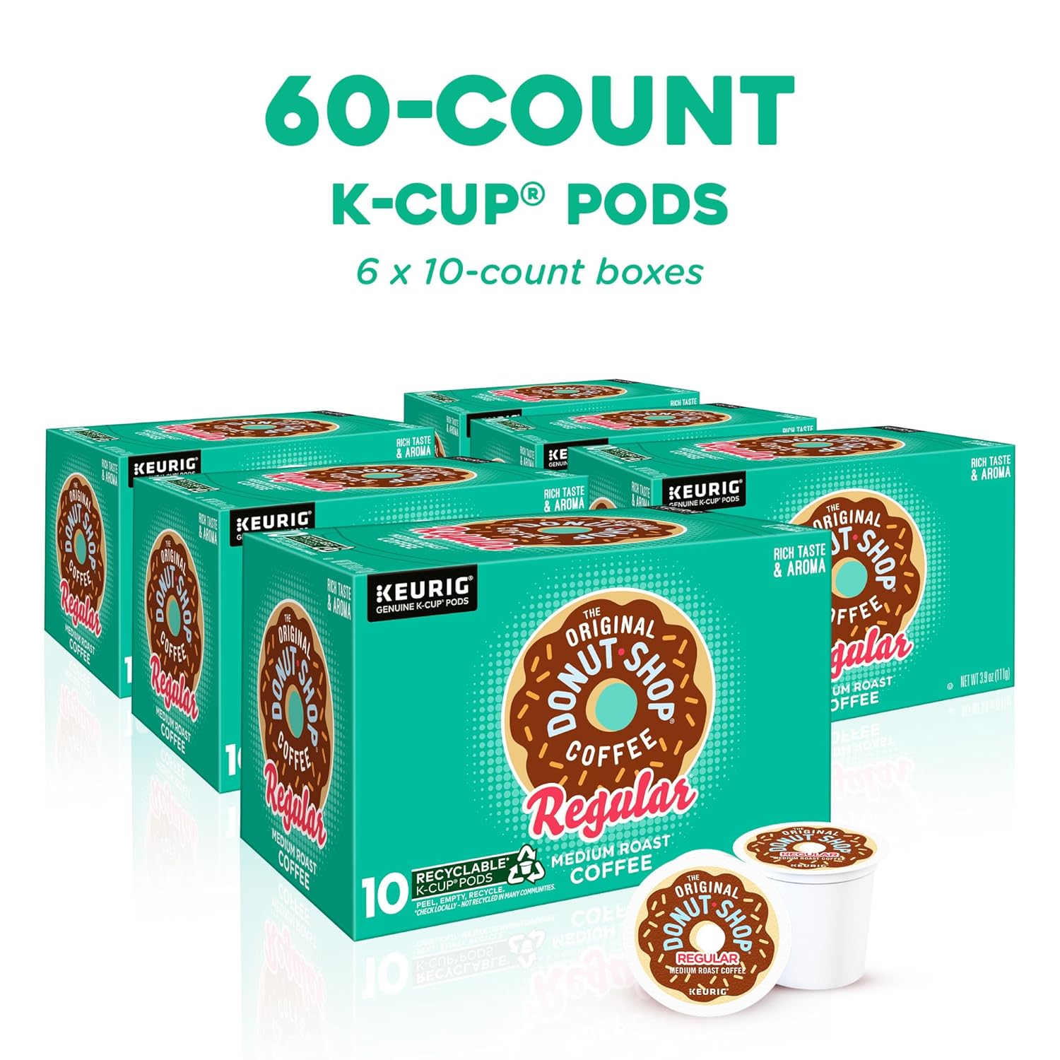 Original Donut Shop K-Cup Pods - Medium Roast Coffee, 60 Count (6 Packs of 10)