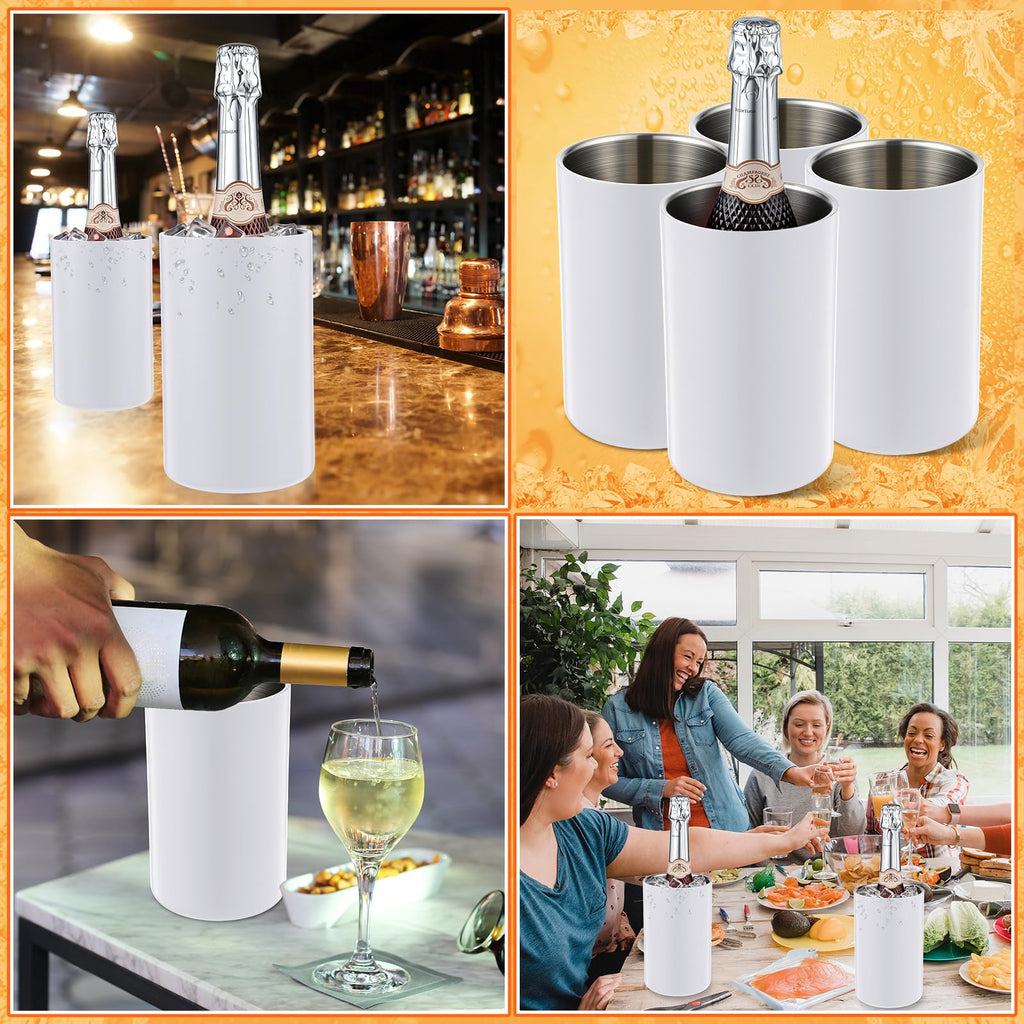 Potchen 6 Pack Wine Chiller Bucket Wine Bottles Cooler Bulk, Stainless Steel Double Wall Insulated Champagne Ice Bucket for Parties,Fits for 750 ml Bottles (White)