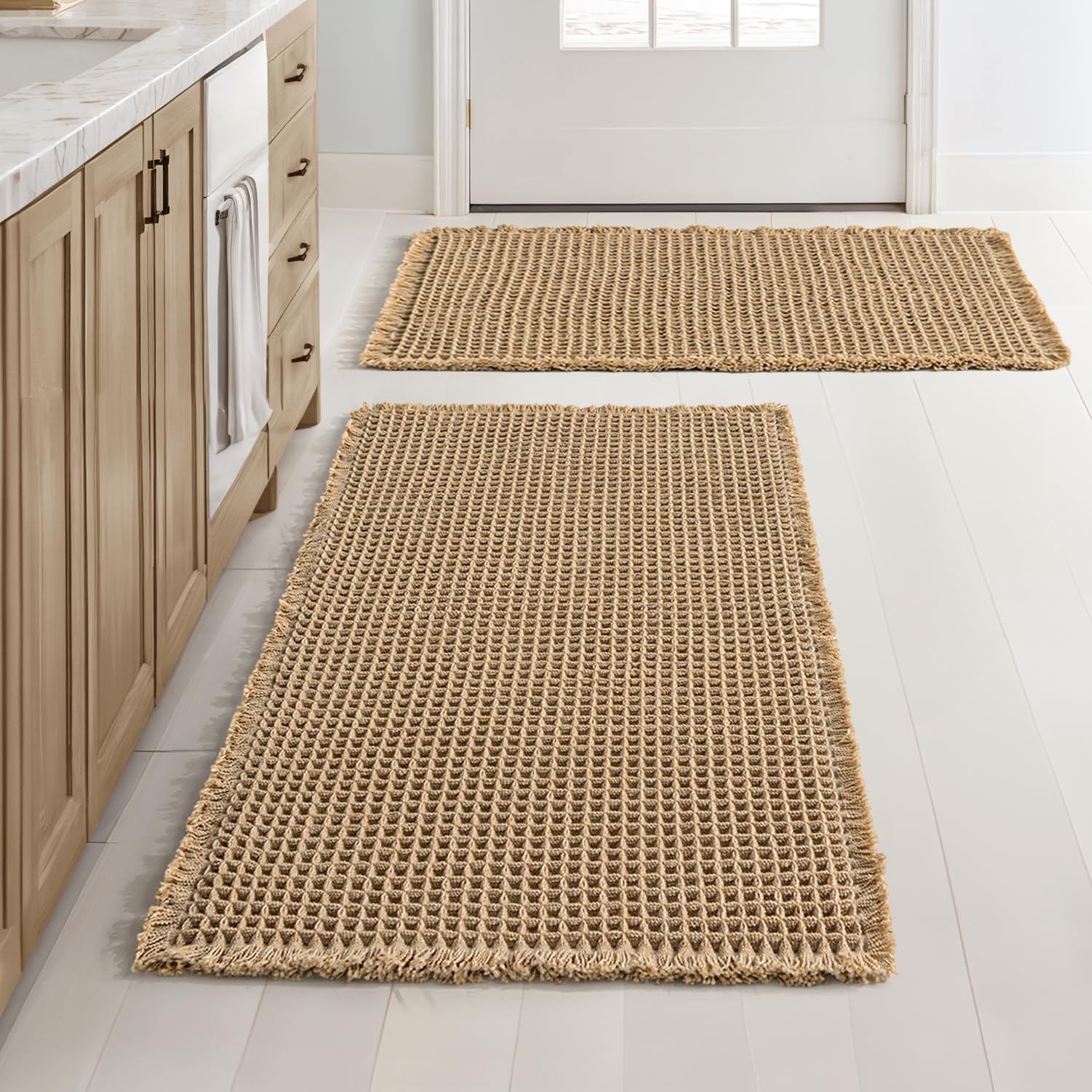 MIULEE Waffle Bathroom Rugs Set of 2 - Non-Slip, Super Absorbent & Ultra Soft | Brown, 18x30 Inch