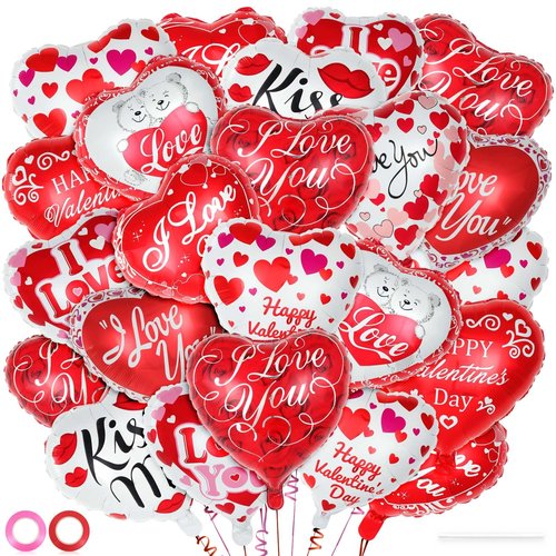 36 Pcs Valentine’s Day Heart Balloons, 18 Inch Heart Foil Balloons, Happy Valentine’s Day Romantic Love Mylar Balloon for Birthday, Engagement, Wedding, Anniversary Party Supplies
