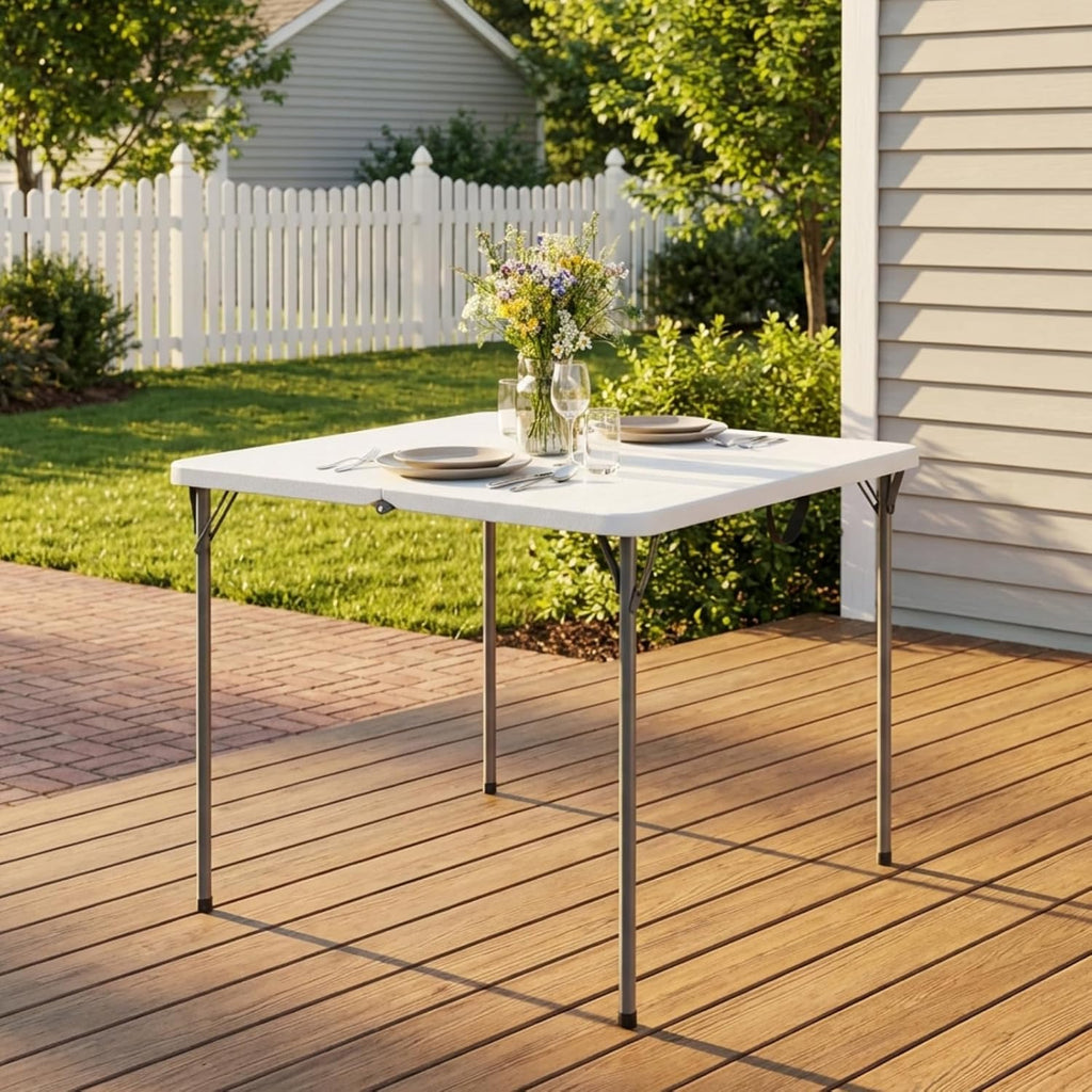 Regine Switzerland 34" Square Folding Table - Heavy-Duty, 330lbs Capacity, Portable for Indoor/Outdoor Use, White