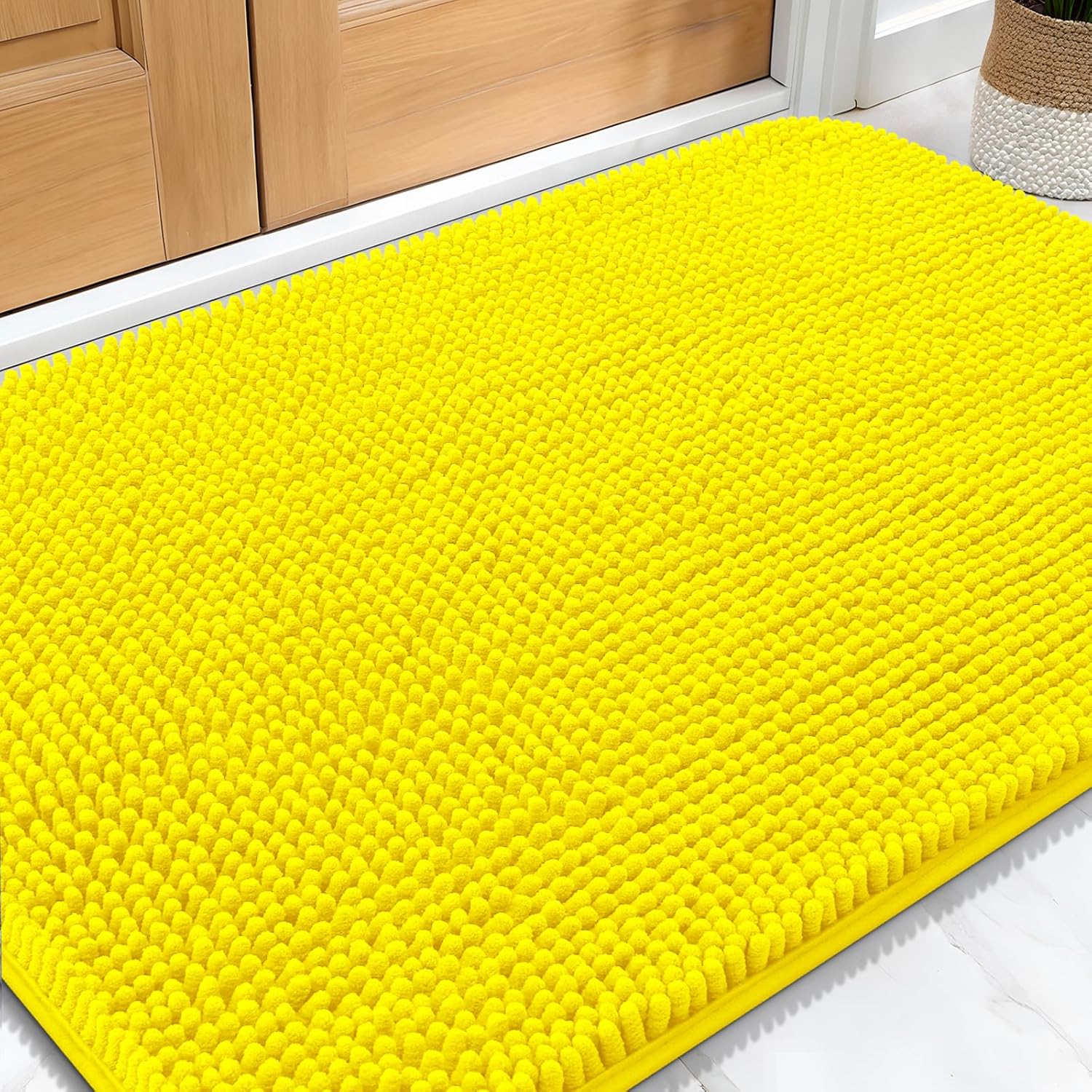 OLANLY Dog Door Mat - Absorbent Non-Slip Washable Doormat for Muddy Paws | 30x20 Lemon Yellow