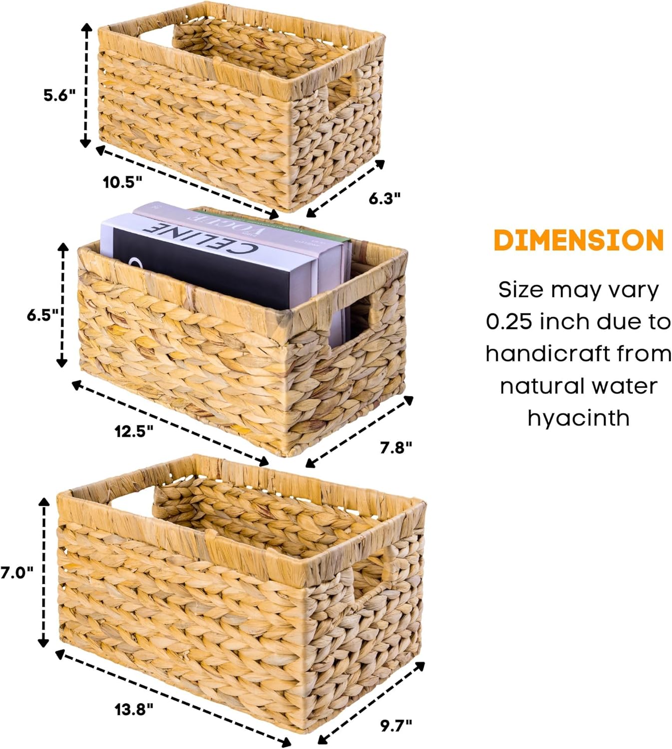 M4DECOR Water Hyacinth Storage Baskets Set of 6 - Handwoven Wicker Organizing Baskets for Shelves & Pantry