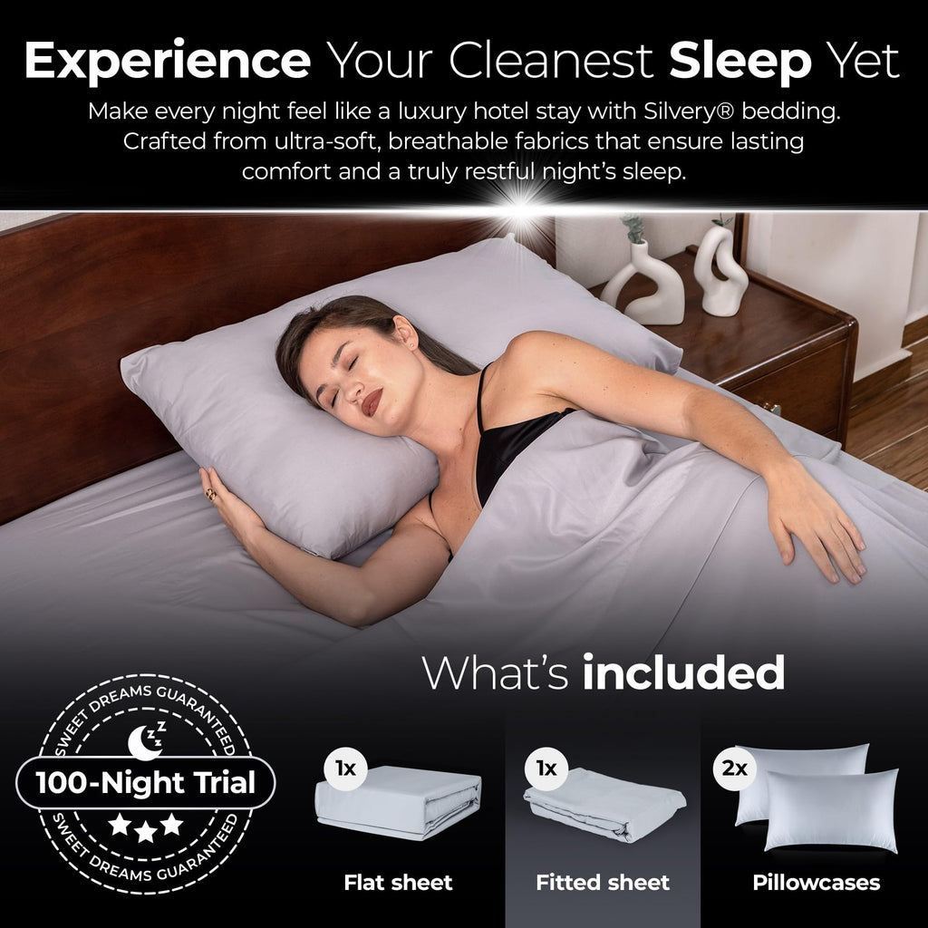 Silvery Silver Infused Bed Sheets Set - Ultra-Soft Temperature-Regulating Fabric with Self-Cleaning Technology™ that Stays Fresh 3X Longer for Hygienic Sleep