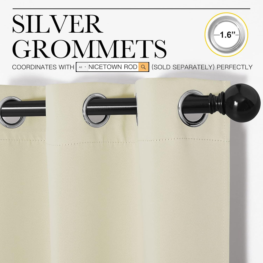 NICETOWN Long Curtains - Eyelet Top Room Darkening Drapes for Living Room | Beige, 2 Panels, W42 x L84 Inches