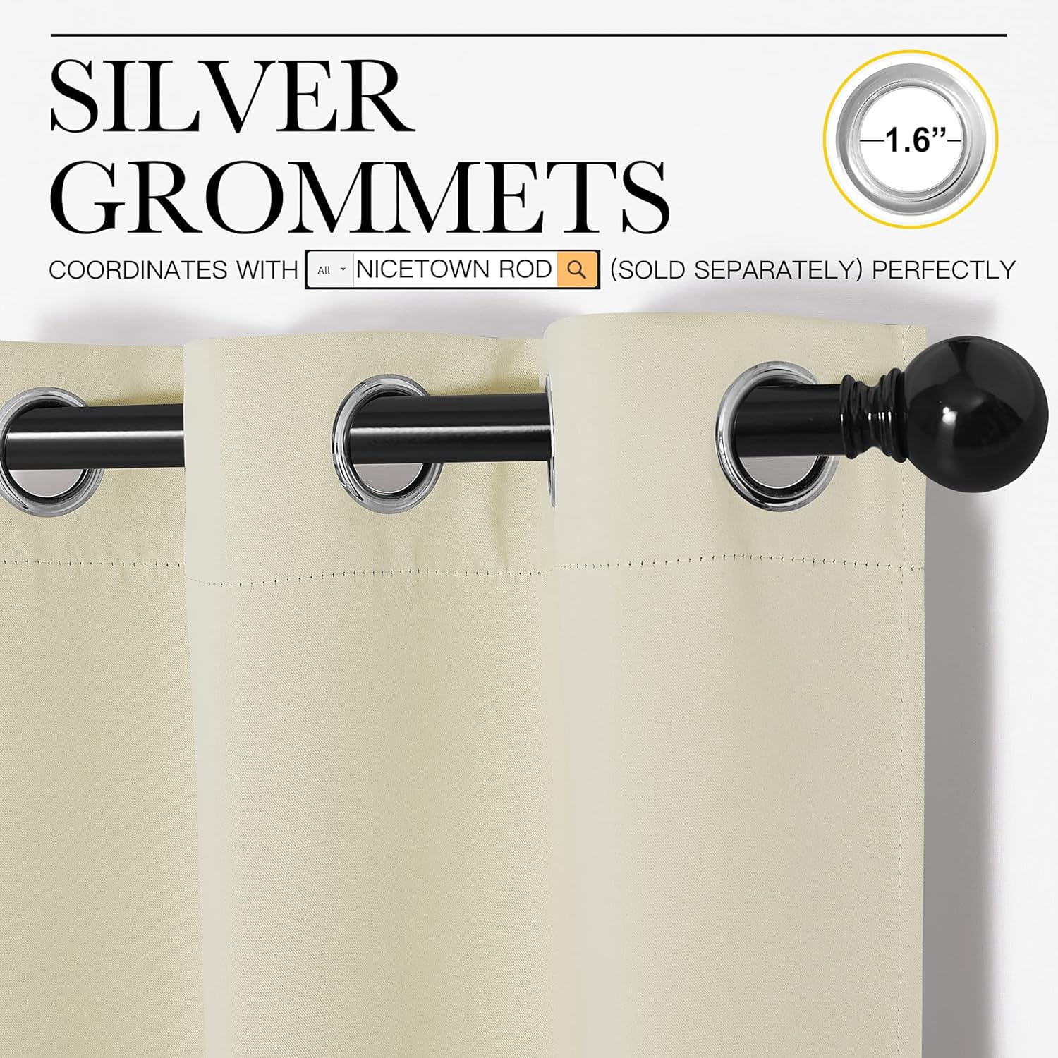 NICETOWN Long Curtains - Eyelet Top Room Darkening Drapes for Living Room | Beige, 2 Panels, W42 x L84 Inches