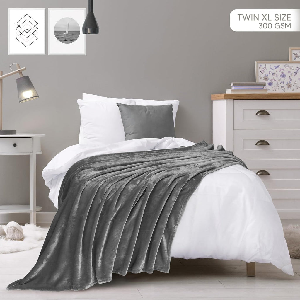 Utopia Bedding Fleece Blanket - Twin XL Grey 300GSM Luxury Soft Microfiber | Anti-Static, Cozy Comfort (90x76 Inch)