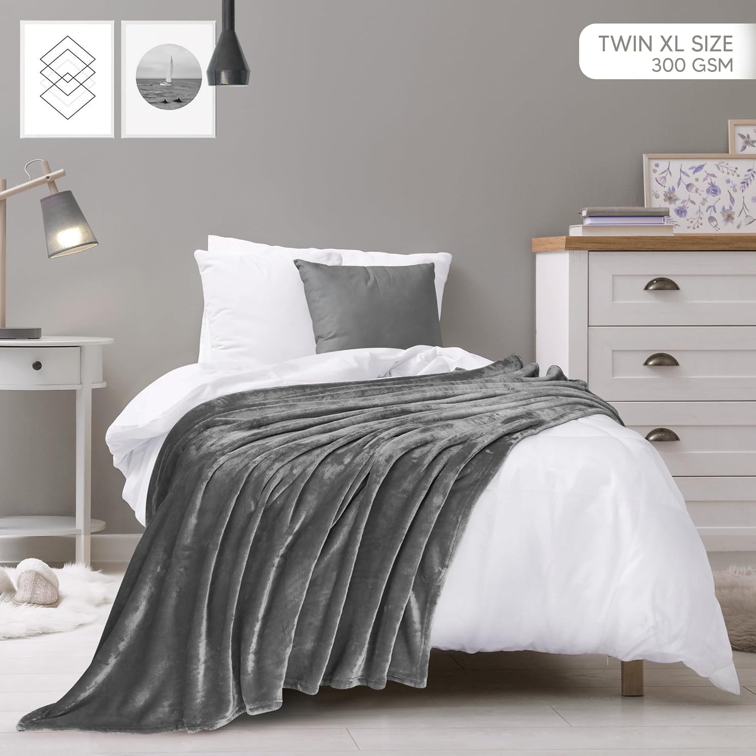 Utopia Bedding Fleece Blanket - Twin XL Grey 300GSM Luxury Soft Microfiber | Anti-Static, Cozy Comfort (90x76 Inch)