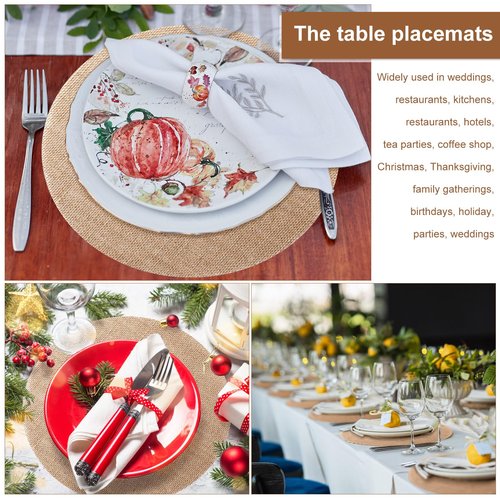 Mifoci 100 Pieces Fall Burlap Placemats, Burlap Round Reusable Placemats Brown Table Mats Circle Rustic Table Decorations for Wedding Christmas Dinner Holiday Farmhouse Supplies(11.8 Inches)