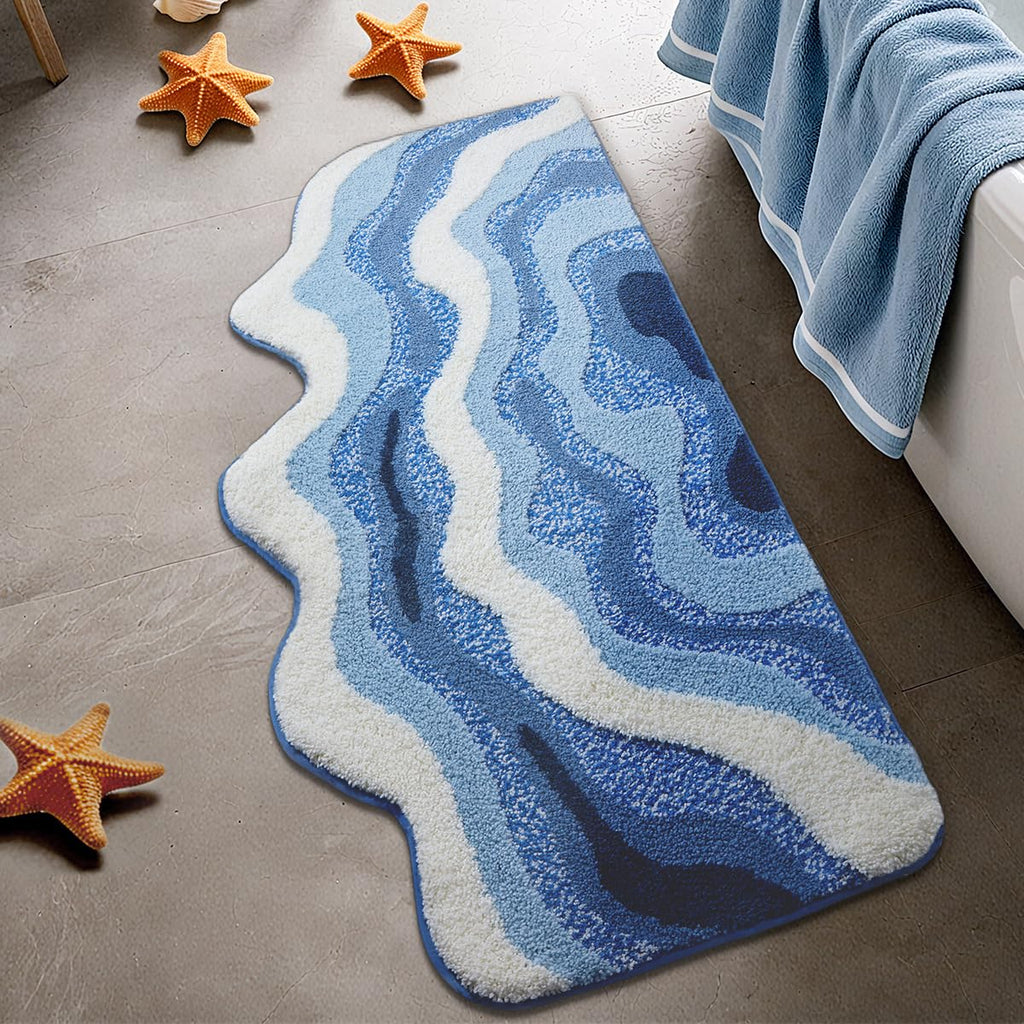 Ankah Ocean Design Bath Mat, with A Beach Scene, Water is Blue, The Cloud is White, Non-Slip, Machine Washable, Easy to Clean for Bathroom Rug,19.68 x 31.49 inches (Waves)