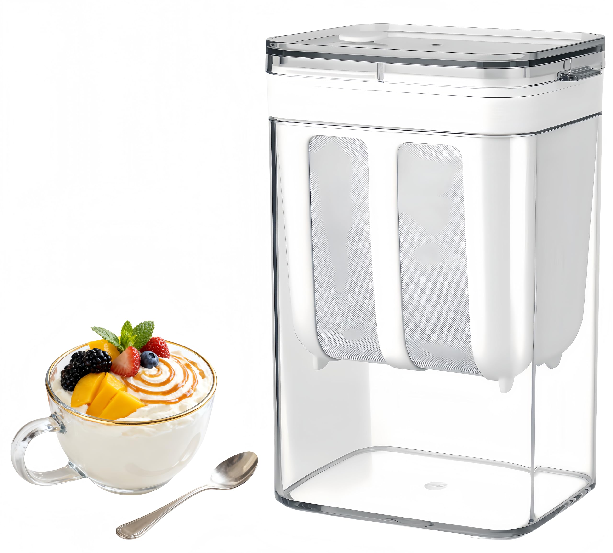 Yogurt Strainer—[1.16QT/0.29GAL] Total & [0.55QT/0.1375GAL] Filter, Greek Yogurt Strainer Yogurt Press, BPA-Free PP Strainer for Whey Separation & Greek Yogurt Maker(Total1.16QT)