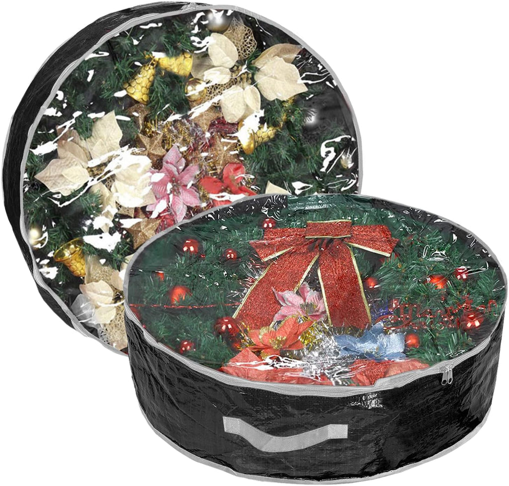 Propik Christmas Wreath Storage Bag - Tear Resistant Holiday Container with Clear Window | 36 Inch, Black - 2 Pack