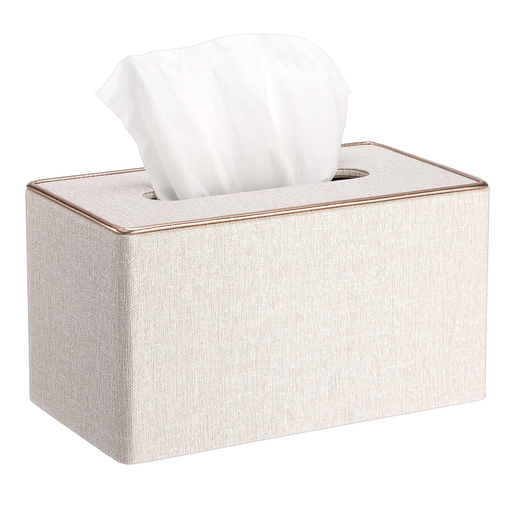 Sumnacon Rectangular Linen Tissue Box Cover - Stylish Tissue Box Holder with Magnetic Bottom, Decorative Tissue Box for Bathroom Toilet Vanity Night Stand Table Countertop Office, Beige Linen Texture