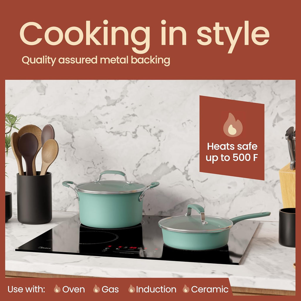 Skiennix 22-Piece Non-Stick Cookware & Bakeware Set - Stackable, Dishwasher Safe, Aqua Color