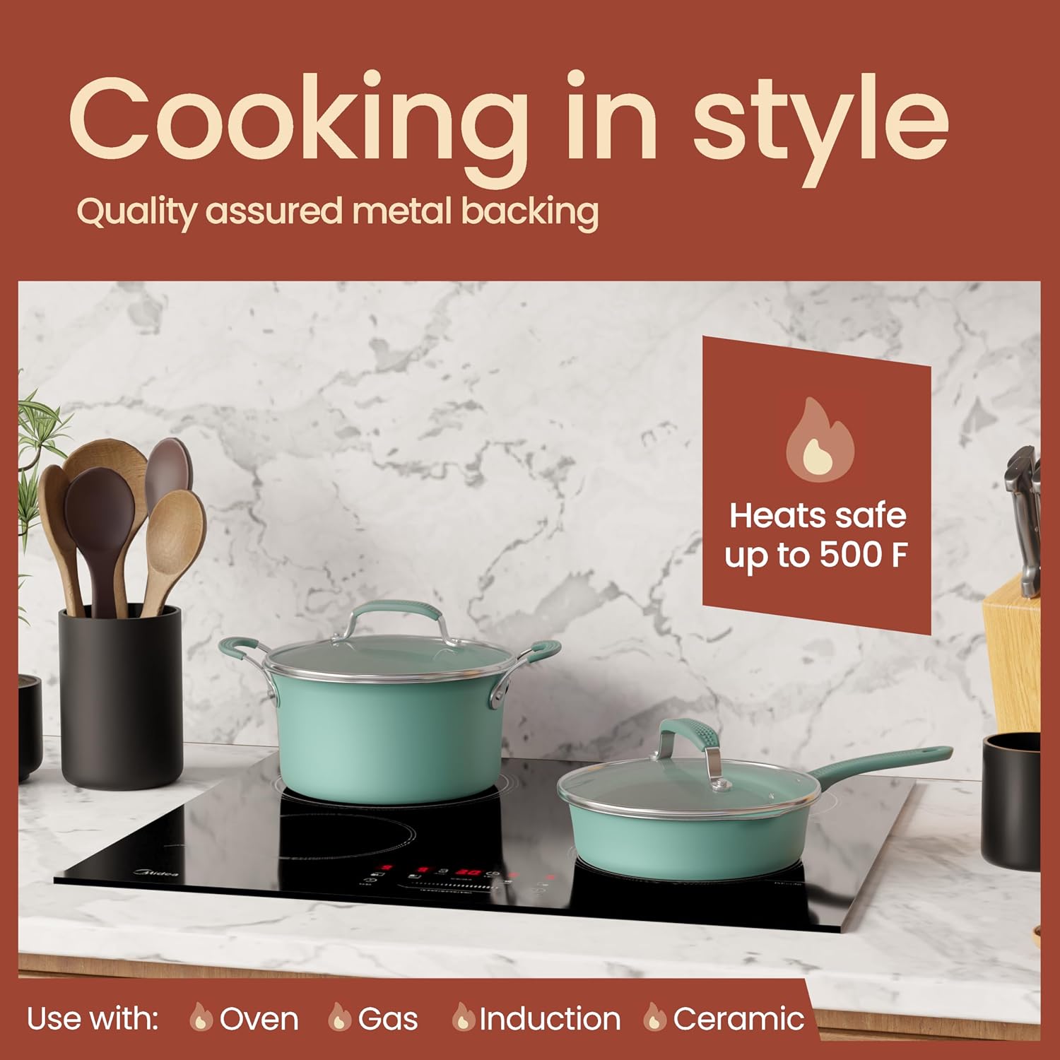 Skiennix 22-Piece Non-Stick Cookware & Bakeware Set - Stackable, Dishwasher Safe, Aqua Color