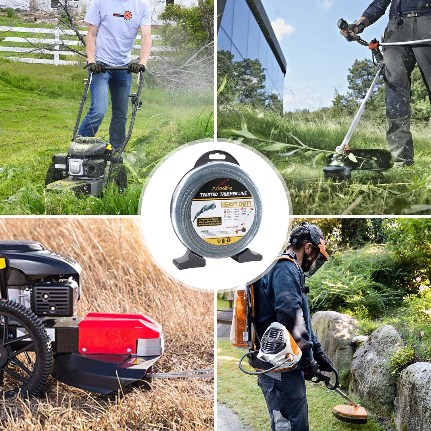 Anleolife Heavy Duty Twisted .095-Inch Dual Core Trimmer Line - 393 Ft with Built-In Cutter