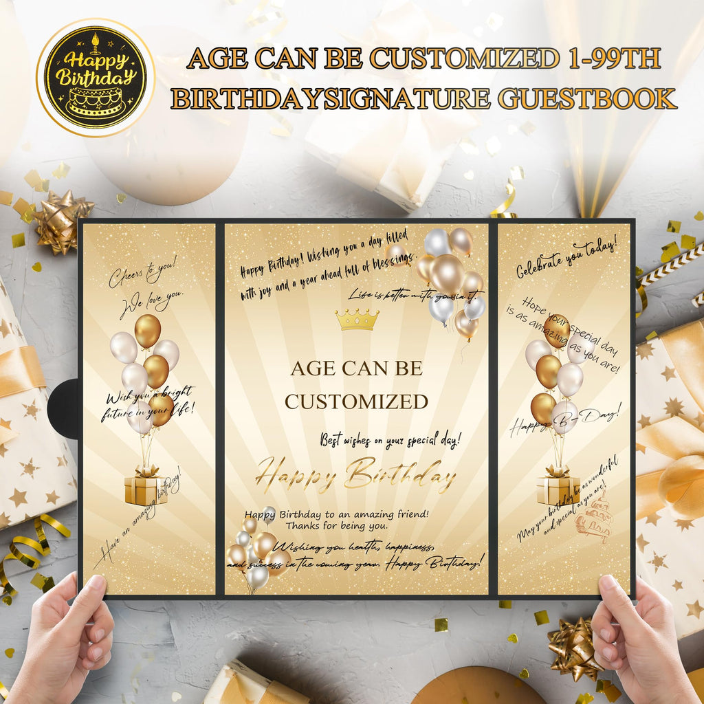 Pranski Black Gold 1st-99th Happy Birthday Party Decorations 18"x12" Birthday Guest Book for Men Women Suitable for All Ages Birthday Gifts Birthday Card