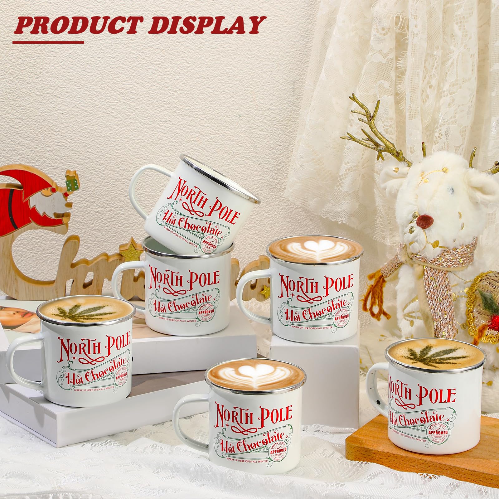 Yaomiao 20 Pcs Christmas Coffee Mugs North Pole Hot Cocoa Chocolate Mugs Santa Xmas Enamel Cup with Handle for Holiday Gift Family Employee Christmas Party Vacation Cup (Stainless Steel,Enamel)