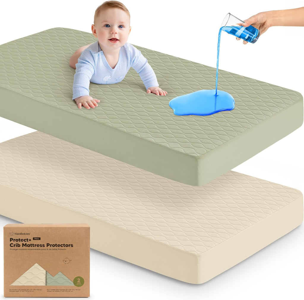 Skiennix Waterproof Crib Mattress Protector - Soft Quilted Cotton Pad, 52" x 28", Machine Washable, 2-Pack