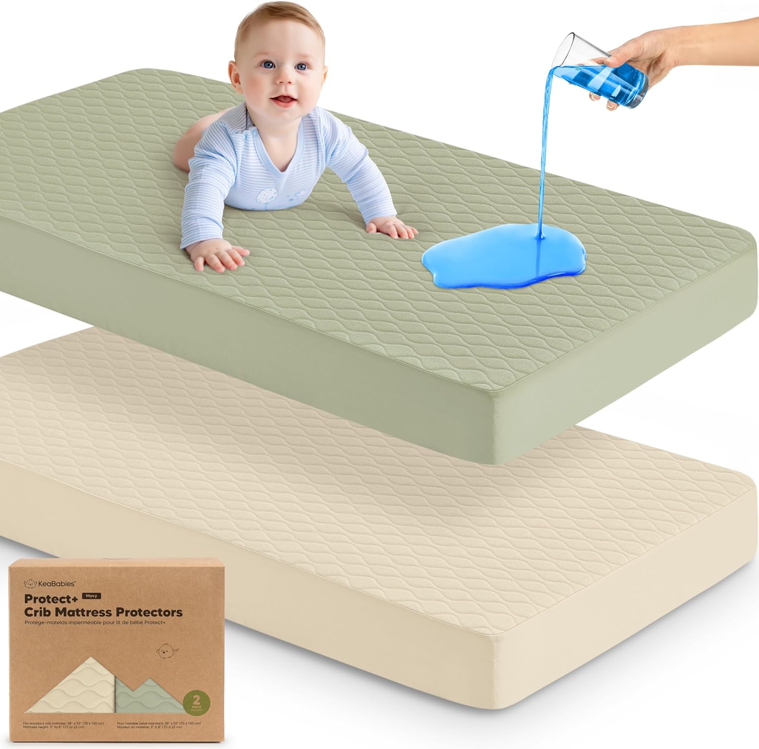 Skiennix Waterproof Crib Mattress Protector - Soft Quilted Cotton Pad, 52" x 28", Machine Washable, 2-Pack