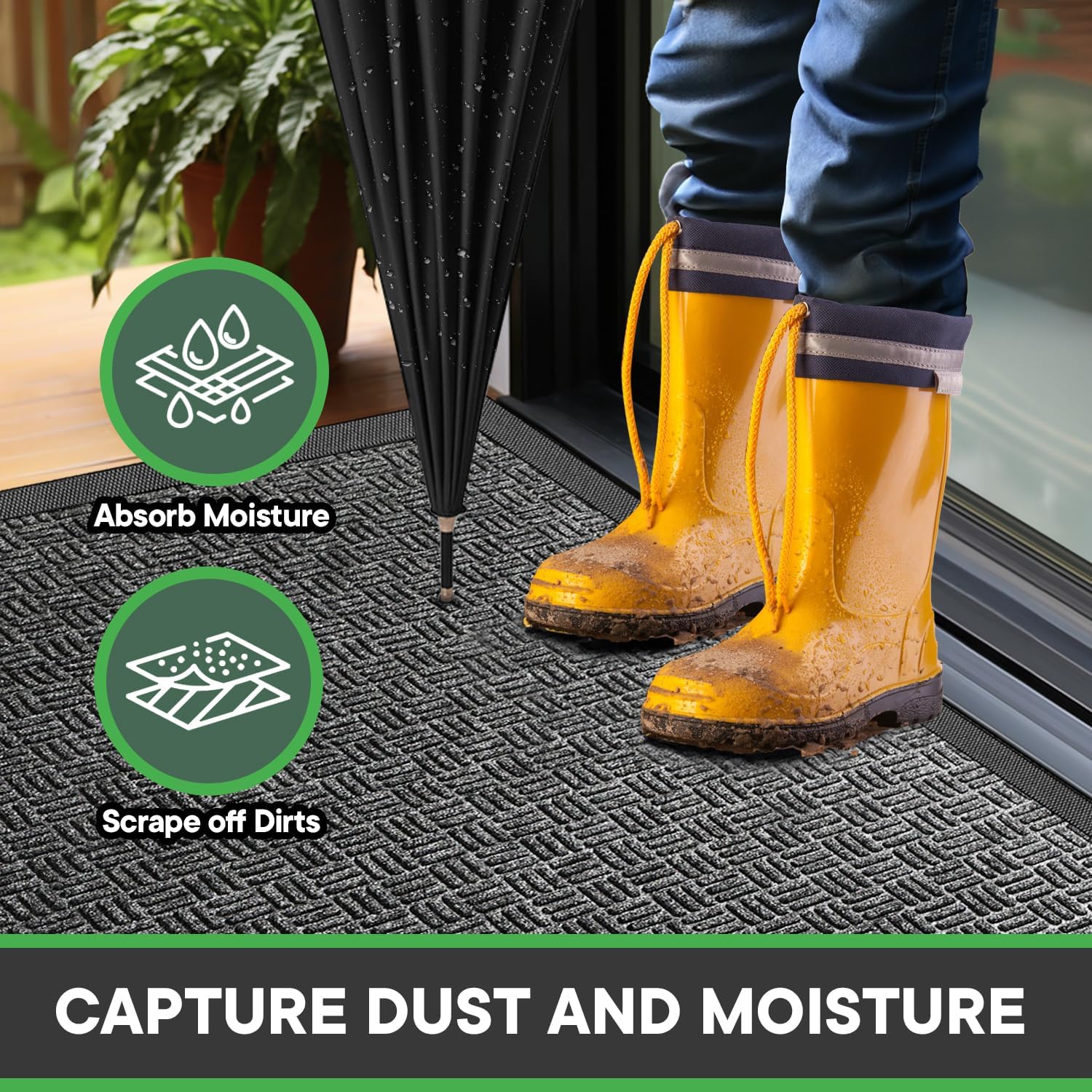 Mibao Heavy-Duty Welcome Mat - Durable Waterproof Dirt Trapper for Entryway | 29.5" x 17", Grey