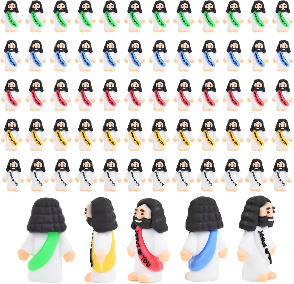 Nedeqi Mini Jesus Figurines - 60 PCS Tiny Pocket Rubber Jesus Figures for Baptism Gifts & Party Favors