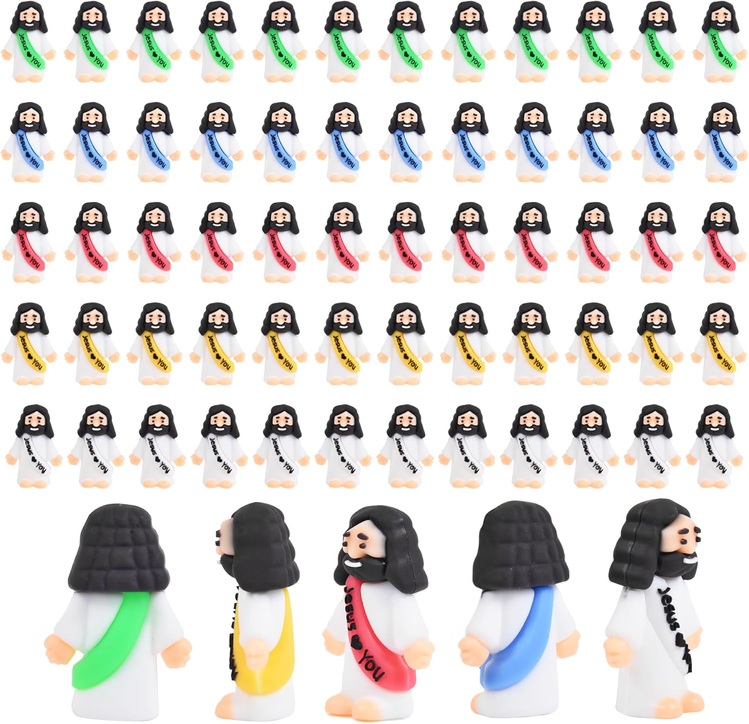 Nedeqi Mini Jesus Figurines - 60 PCS Tiny Pocket Rubber Jesus Figures for Baptism Gifts & Party Favors