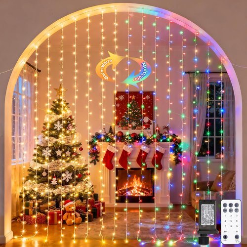 JMEXSUSS 300 LED Curtain Lights - Dual Color Changing with Remote | 9.8 x 9.8ft Connectable Christmas Decor