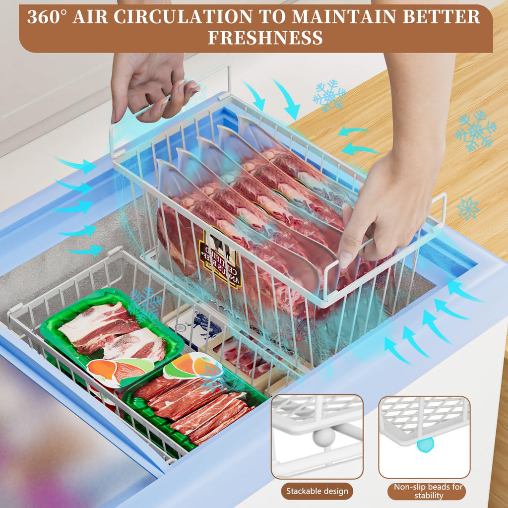 ANJUBAN Enhanced Leak-Proof Bottom - Freezer Organizer Bins ，4 Pack Stackable Deep Freezer Organizer Bins for 7 Cu.FT Small Chest Freezer，organization and storage，pantry organizers（white）