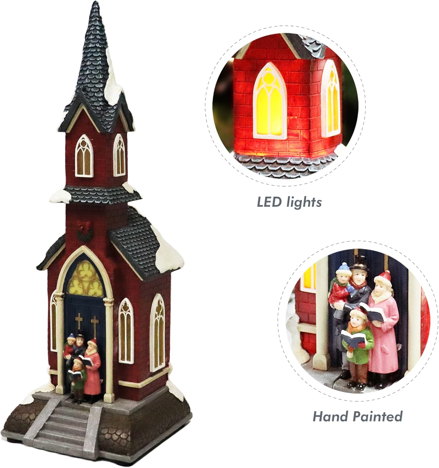 Moments In Time Christmas Village Red Church | LED Lights & 8 Classic Songs | Hand-Painted 15.6” Holiday Decor