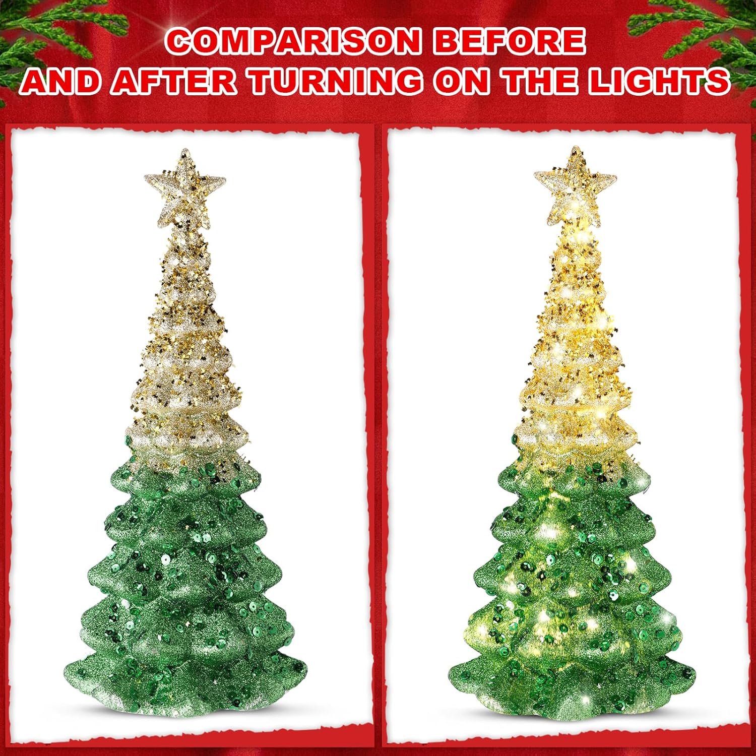 Mercury Glass Christmas Tree - Illuminated Tabletop Decor | 11.6" Gold Battery-Operated Centerpiece